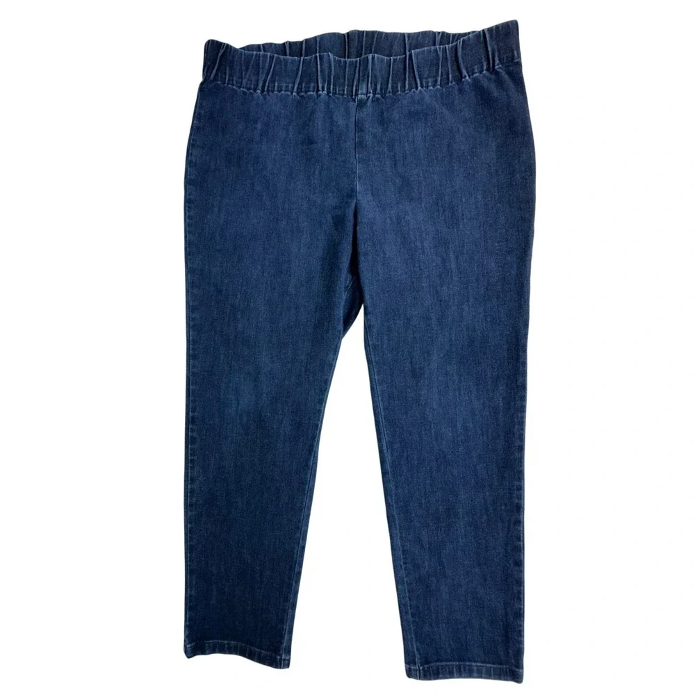 Soft Surroundings Pull On Jeans XL Dark Wash Blue Elastic Waist Denim‎ Pants